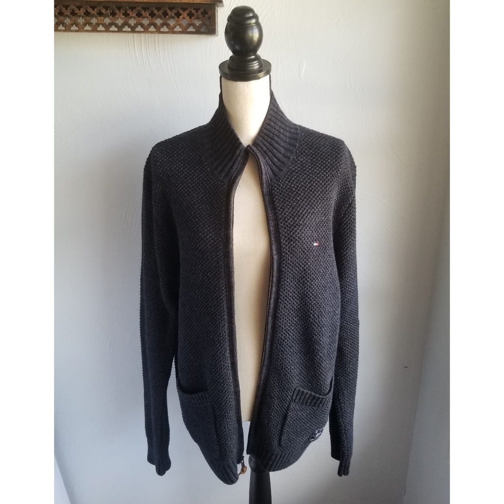 Tommy Hilfiger Zip Up Chunky Knit Navy Cardigan